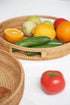 HITOMEN 11.8'' Hand-Woven Round Rattan Serving Tray Natural-M Decorative Wicker Trays with Handles for Coffee Table