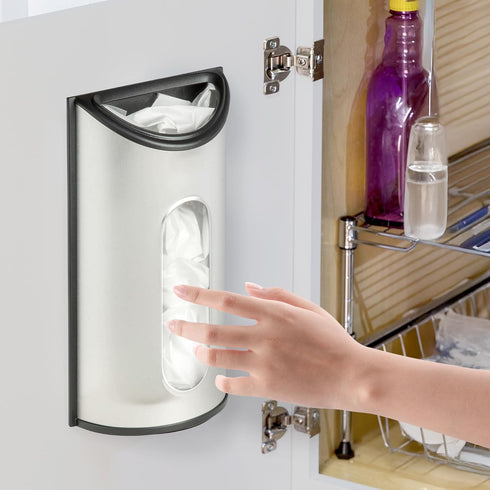 Honey-Can-Do Stainless Steel Plastic Bag Saver & Trash Bag Dispenser, Wall-Mounted Plastic Bag Organizer for Kitchen