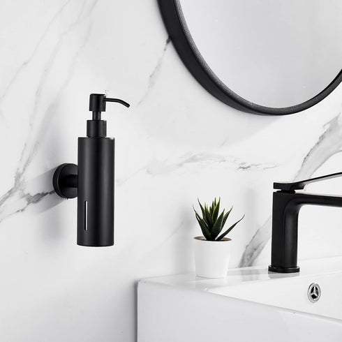 BATHSIR Matte Black Soap Dispenser, Refillable Wall Mounted Shower Soap Dispenser, Stainless Steel Clear Hand Soap Pump