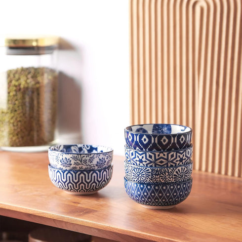 Selamica Ceramic Mini Dipping Bowls Set of 6, 3 inch Soy Sauce Dishes for Side Dishes, Appetizers, Vintage Blue