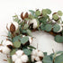 Idyllic Eucalyptus and Cotton Wreath, 14 Inches Artificial Decor for Farmhouse, Garden, Wedding, Natural Twig Base