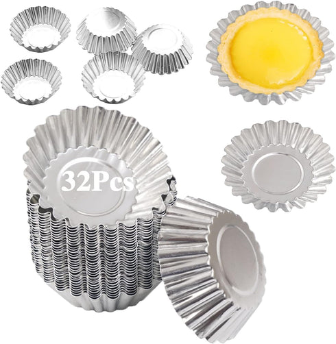 Egg Tart Molds, 32 Pack Mini Tart Tins, 2.75 inch Aluminum Tart Pans for Baking