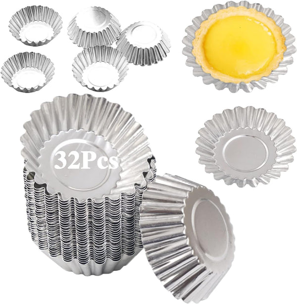 Egg Tart Molds, 32 Pack Mini Tart Tins, 2.75 inch Aluminum Tart Pans for Baking