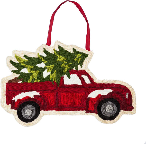 Evergreen Flag Beautiful Christmas Tree Truck - Hooked Hanging Door Décor, 23 x 1 x 15 Inches