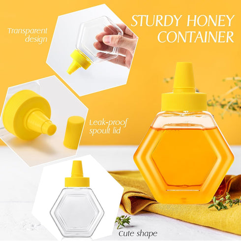 64 7 oz Ziliny Pcs Honey Squeeze Bottle Plastic Empty Beehive Bottle Jar with Spout Lid Clear Refillable Honey
