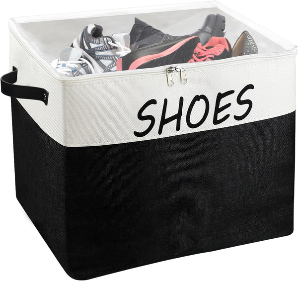 MUOUAKATE Large Entryway Shoe Storage Organizer, Shoe Basket for Entryway with Clear Cover,
