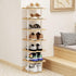 AZERPIAN Shoe Rack (7 Tier) - Vertical Storage Organizer, Narrow Metal Slim Shelf for Closet, Entryway, Bedroom, White