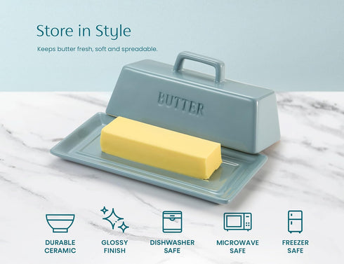 Countertop, Butter Dish with Lid for by Kook, Ceramic Dish Tray with Cover, Kitchen Keeper, Container, Holder (Casper