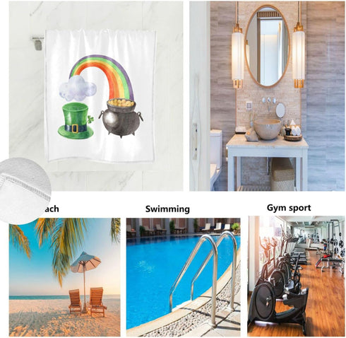 Vdsrup St Patrick's Day Rainbow Hand Towels, 30 x 15 In, Soft Highly Absorbent Bathroom Kitchen Towels with Leprechaun