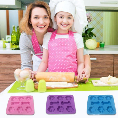 3 Pcs Silicone Molds, Puppy Dog Paw & Bone Shaped 2 in 1, 8-Cavity Baking Pans, Reusable Ice Candy Trays (Pink, Blue,