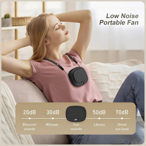 Portable Neck Fan, Mini Handheld USB Rechargeable Fan, 5 Speed Adjustable, Hands Free Wearable Fan (Black)