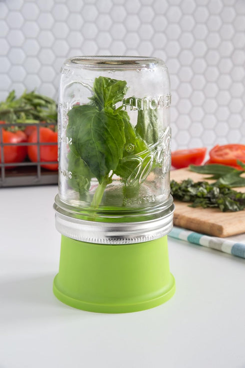 Jarware Green Herb Saver Lid for Wide Mouth Mason Jars