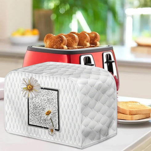 Daisy Print 4 Slice Toaster Covers White, Anti-Sputtering Dust Cover, Washable Kitchen Appliance Protector