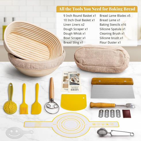 Set, Sourdough Starter Kit, Banneton Bread Proofing Baskets Sourdough Bread Baking Supplies Making Tools with Dough