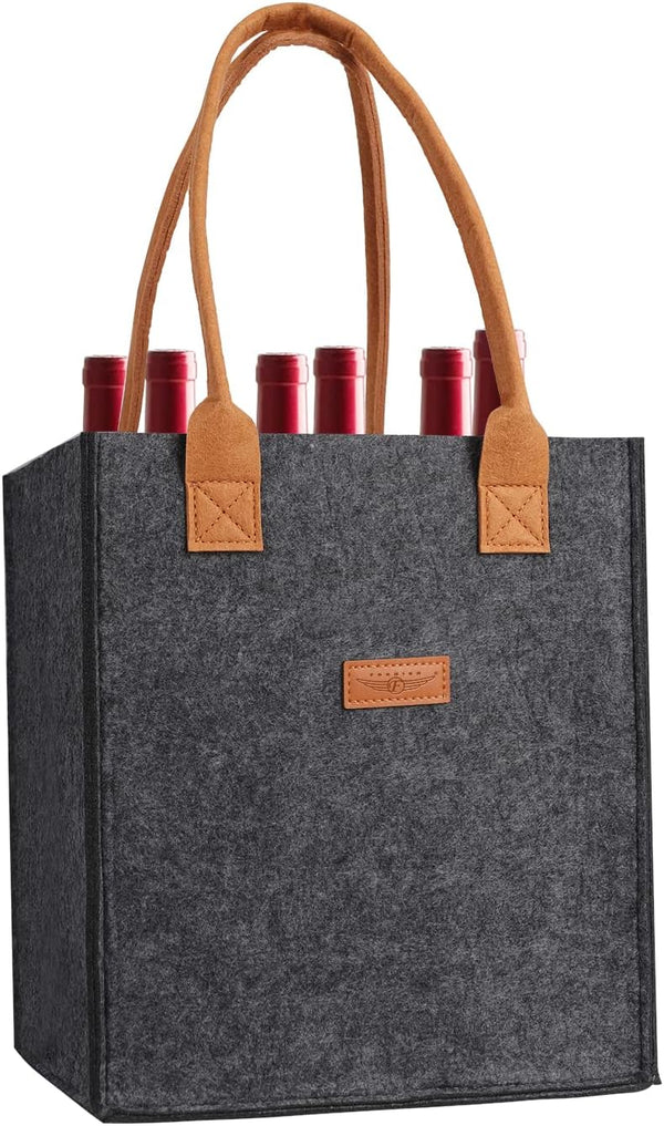 6 Bottle Wine Tote Bag - Insulated Thermal Padded Wine Bottle Carrying Cooler for Travel and Picnic (Dark Grey)