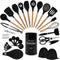 Country Kitchen Cooking Utensils Set - 40 pcs Non-stick Silicone Spatula Set with Holder and Wooden Handles
