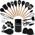 Country Kitchen Cooking Utensils Set - 40 pcs Non-stick Silicone Spatula Set with Holder and Wooden Handles