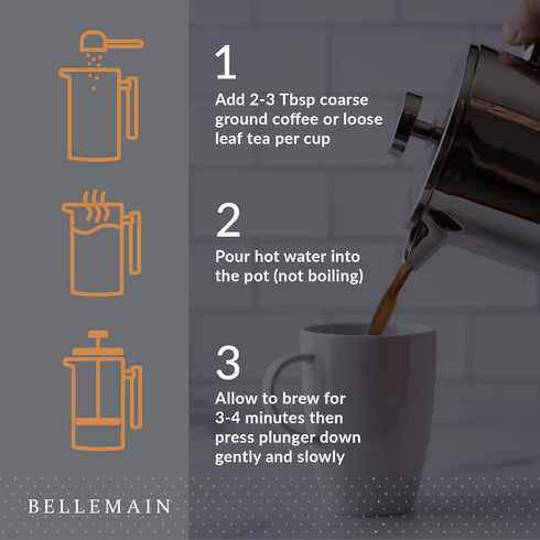 Bellemain French Press Coffee Maker with Extra Filters, 35 oz, Stainless Steel