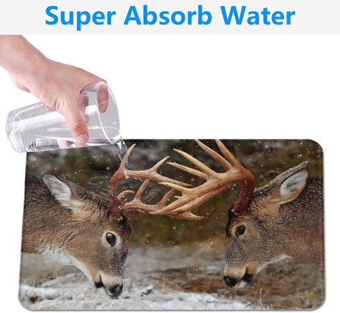 Deer Moose Bath Rugs - Machine Washable Non-Slip Bathroom Decor, Water Absorbent Welcome Mat for Kitchen & Bedroom, 16"