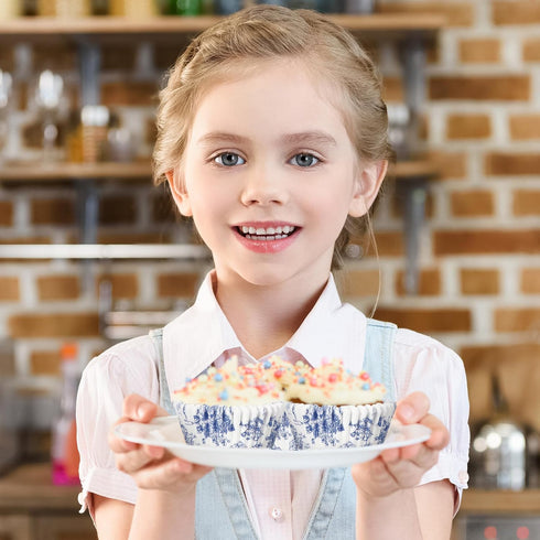 600Pcs Blue Floral Cupcake Liners, Disposable Decorative Muffin Brownie Cups for Baking Party Supplies