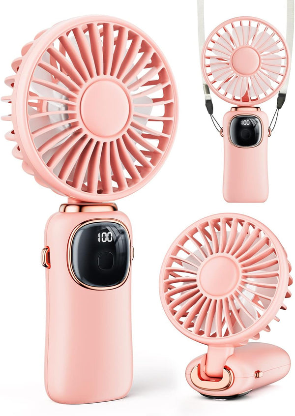 Portable Handheld Fan, 4000mAh Battery Operated Fan, 3 in 1 Personal Small Fan with LED Display, 5 Speed