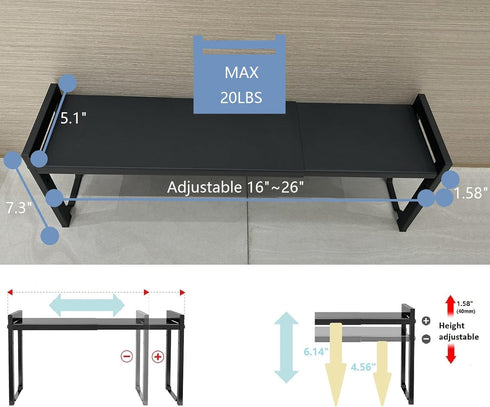 Small Expandable Shelf Organizer 16~26" Stackable Kitchen Counter Shelf Rack, 20LBS Sink Shelf Riser for Narrow Space