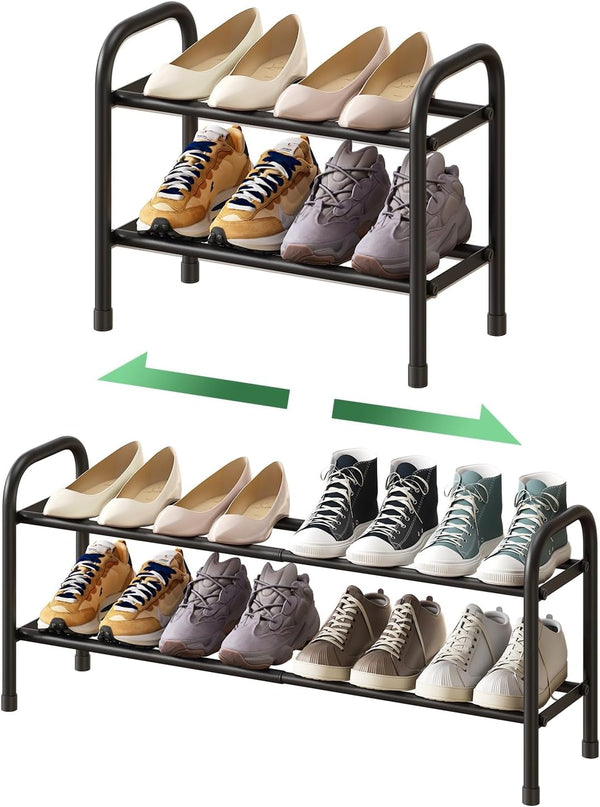 kiplant 2-Tier Shoe Rack for Closet, Expandable Metal Shoe Organizer, Adjustable Shoe Shelf