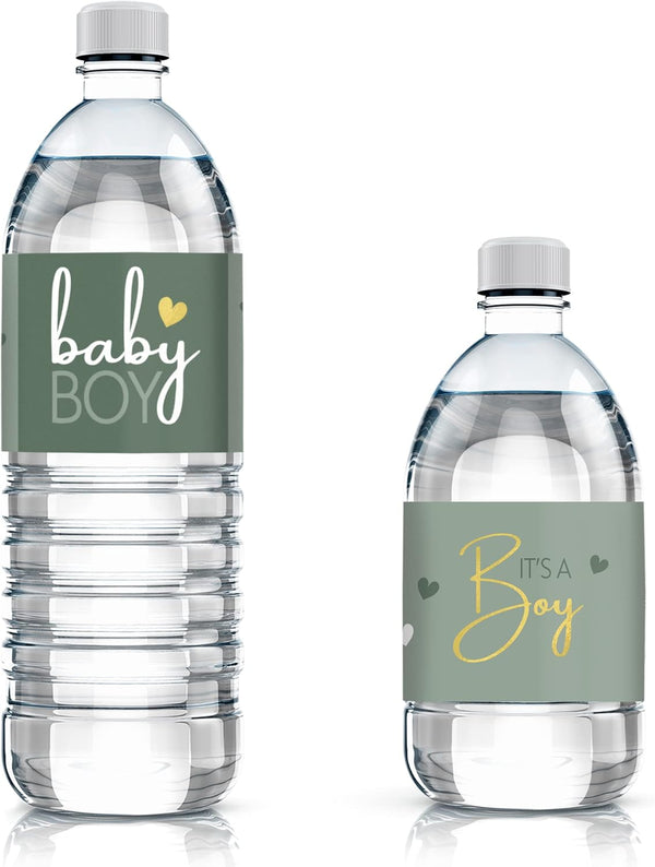 DISTINCTIVS Green Its a Boy Baby Shower Water Bottle Labels, Baby Shower