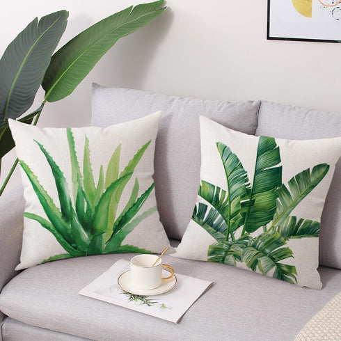 Outdoor Throw Pillow Covers 18x18, Set of 4 Waterproof Tropical Leaves Cushion Covers for Patio Garden