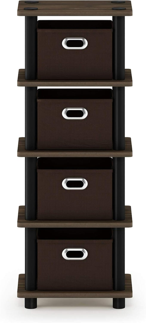 4-Bins FURINNO Turn-N-Tube System Rack, Columbia Walnut/Black/Dark Brown
