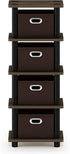 4-Bins FURINNO Turn-N-Tube System Rack, Columbia Walnut/Black/Dark Brown