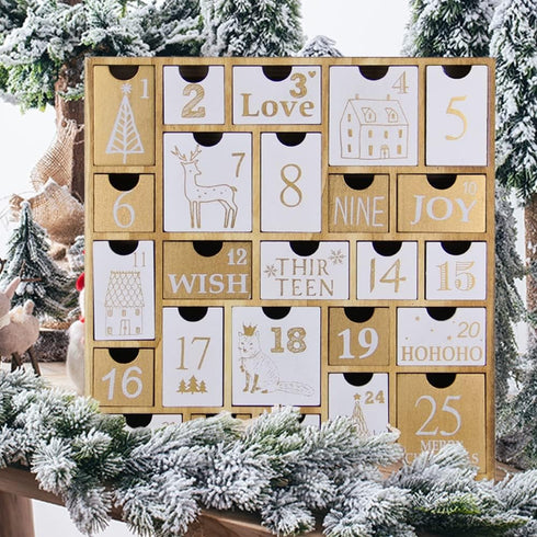 Juegoal Advent Calendar with 25 Drawers, Refillable Wooden Countdown to Christmas Gift for Kids, 12 Inches