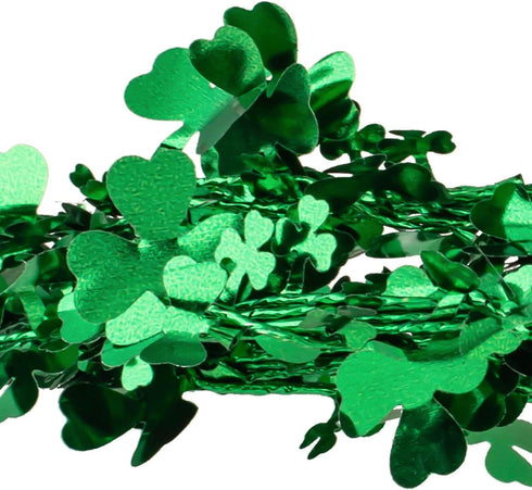 Whaline 3 Pack St. Patrick’s Day Green Tinsel Garland with Shamrock Wreath, Wire Garland, Leprechaun Hat