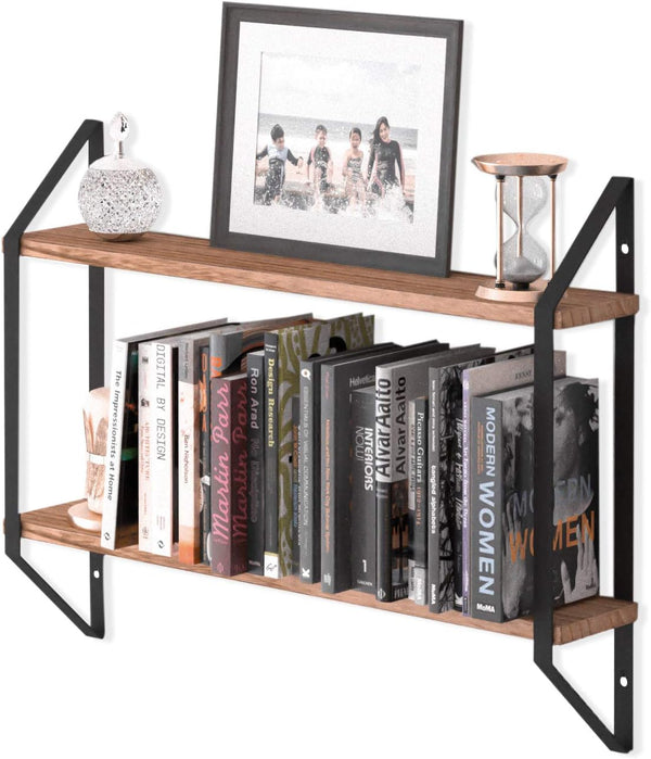 Wallniture Ponza 2-Tier Floating Bookshelf for Wall, 24 Inch Wall Shelves for