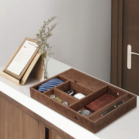 8 SITHON Valet Tray Desktop Organizer - Compartments Catchall EDC Tray PU Leather Bedside Vanity Nightstand Caddy Coin