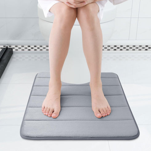 Buganda Memory Foam U-Shaped Contour Toilet Rugs, Non Slip Absorbent Bathroom Mats, 24" x 24", Grey