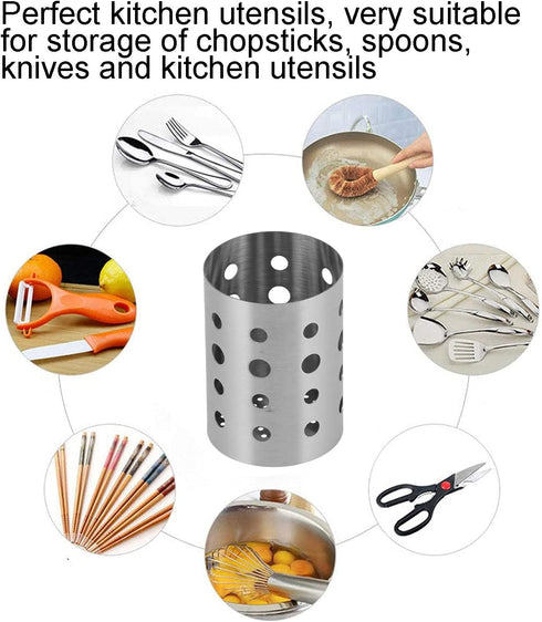 Stainless Steel Kitchen Utensil Holder, Tableware Organizer with Bottom Drain Hole for Home Storage
