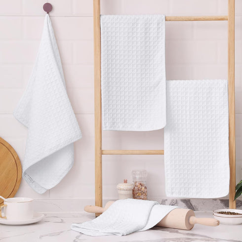 16 28 Inch 8 Pack, Homaxy Microfiber Waffle Weave Kitchen Towels, x Ultra Absorbent and Solid Color Dish Towels, White