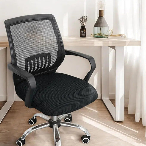 Stretchable Office Chair Cover Computer Chair Slipcover for Desk Chairs Seat Spandex Chair Seat Cover Machine Washable (Black)