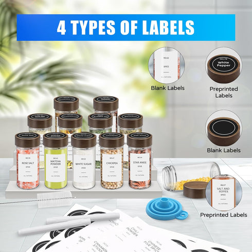 30 Pack 4 oz Set VIBRATITE Spice Jars with Acacia Lids, Round Glass Jars Spice Containers with Labels, Pen, Funnel