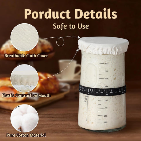5pcs 1 3-4 Inch Sourdough Jar Cover, Reusable Covers for Sourdough Starter Container & Elastic Band, Cotton Sourdough