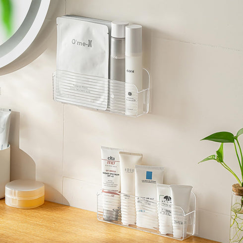 MORNITE Bathroom Medicine Cabinet Organizer Set - Clear Small Shelves Holder for Lipstick, Facial Masks, 2 Pcs Trays