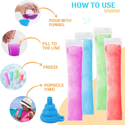 Set 50 2 Freezer Pop Bags Including Disposable Ice Popsicles Molds Popsicle Holders for Kids, Popsicle Bags With Zip
