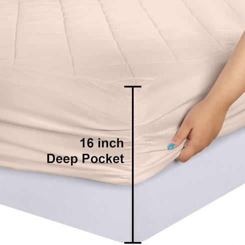 Utopia Bedding Quilted Fitted Mattress Pad (King), Beige, Elastic Mattress Protector, Machine Washable, 16 Inches Deep