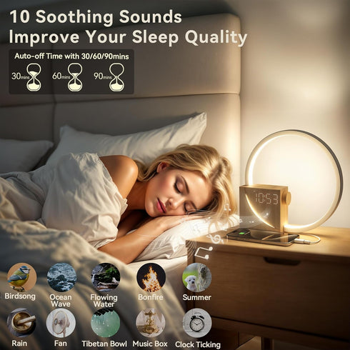 Dimmable 10 Snooze, Vivilumens Sunrise Alarm Clock Sound Machine Nightlight, Gradual Wake Up Light, Digital Clock