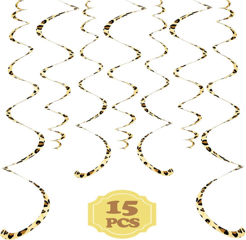 Boao 15 Pcs Cheetah Party Supplies, Leopard Hanging Swirls for Birthday Baby Shower Jungle Animal Themed Celebration