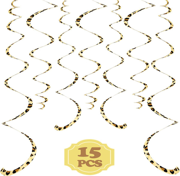 Boao 15 Pcs Cheetah Party Supplies, Leopard Hanging Swirls for Birthday Baby Shower Jungle Animal Themed Celebration