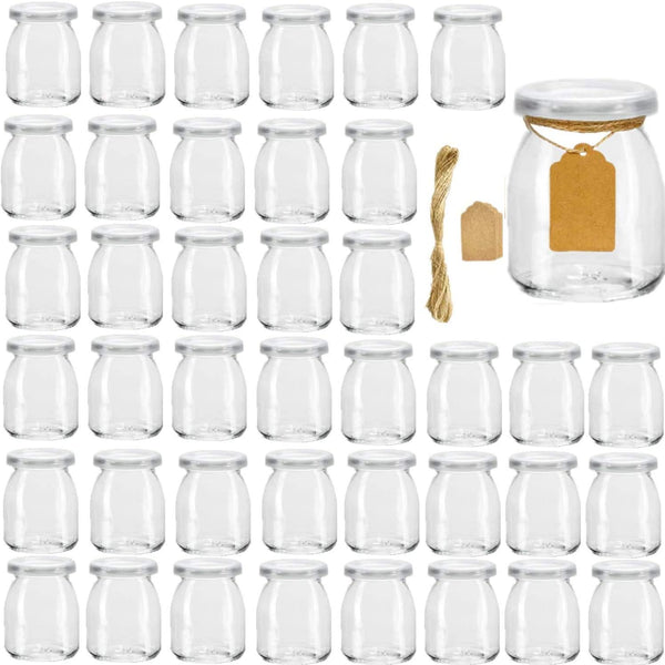 Encheng Glass Yogurt Container With Lids, 7 oz Clear Glass Jars With Lids(PE),Replacement
