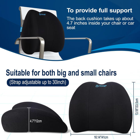 QUTOOL Lumbar Support Pillow for Office Chair, Memory Foam Low Back Support for Car, Ergonomic Back Cushion