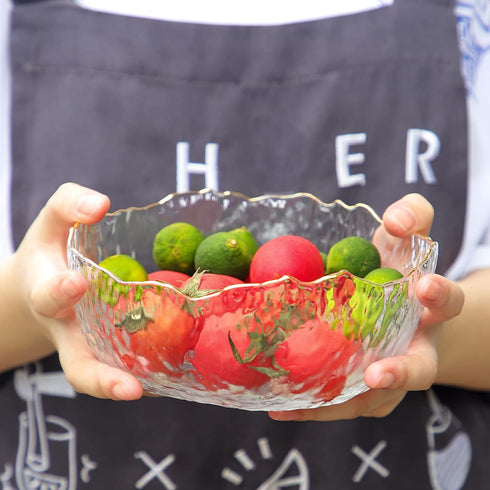 TOSSOW Glass Salad Bowl, Irregular Shape Serving Bowls, 25 oz Pyrex Mixing Bowls for Kitchen Prep, Transparent